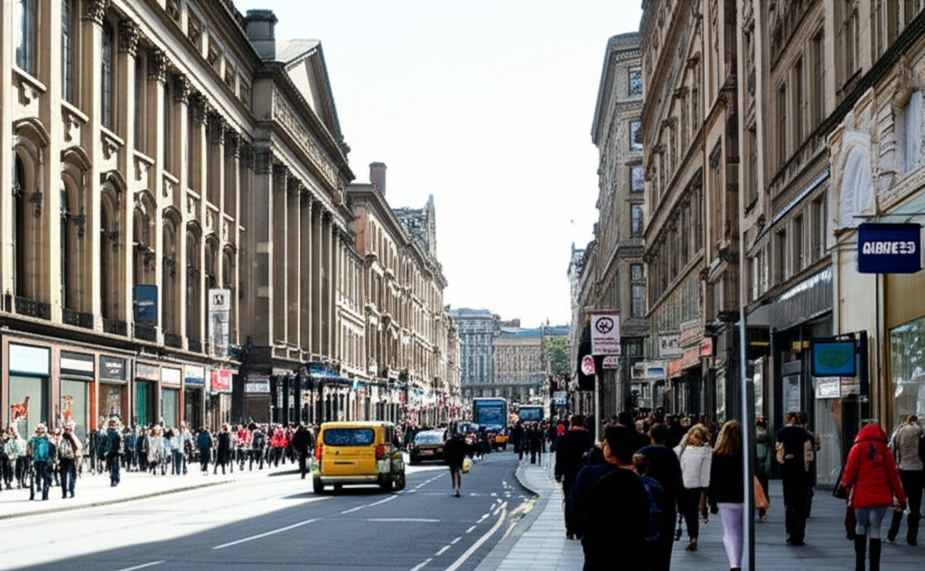 Vibrant street in City Centre, Newcastle
